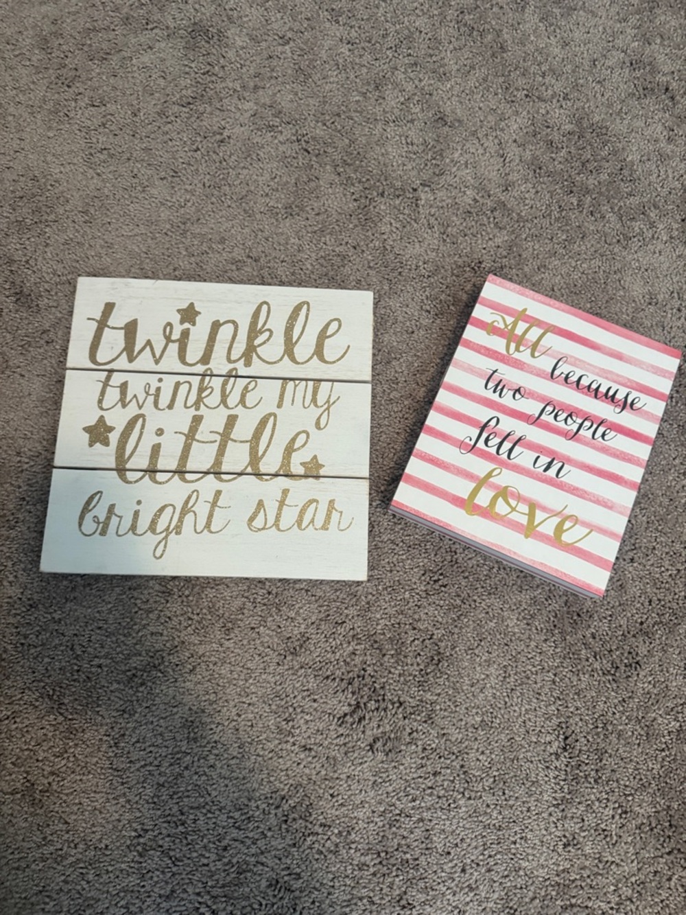 Twinkle Little Bright Star and Striped Love Wall Art Set - Gold & Pink